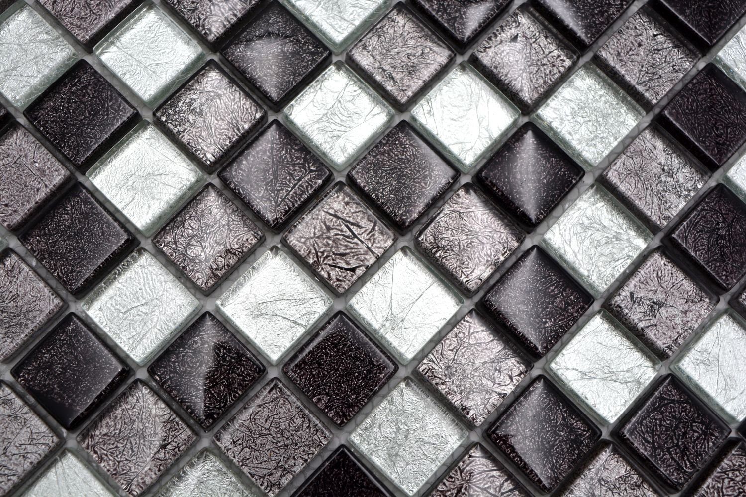 Mosaikfliesen Mosani schwarz 10 / silber glänzend Mosaikfliesen Glasmosaik Crystal Matten