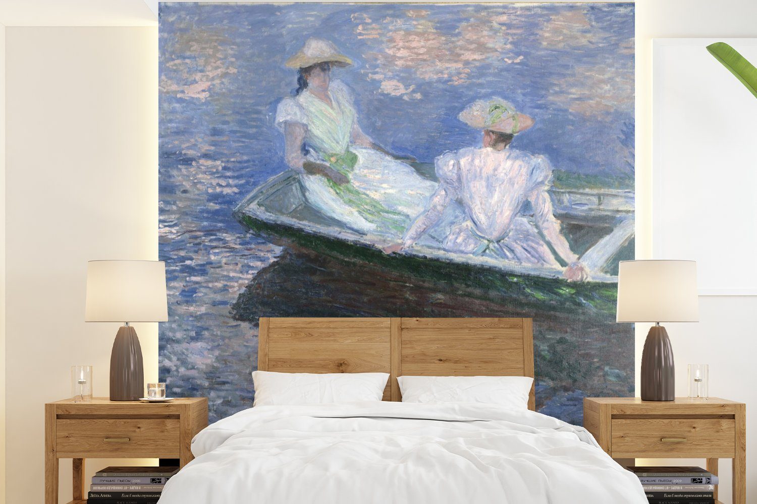 in bedruckt, von - Fototapete Boot Vliestapete (4 MuchoWow Schlafzimmer Claude St), Gemälde Monet, Damen für Wohnzimmer Matt, Fototapete Küche, einem