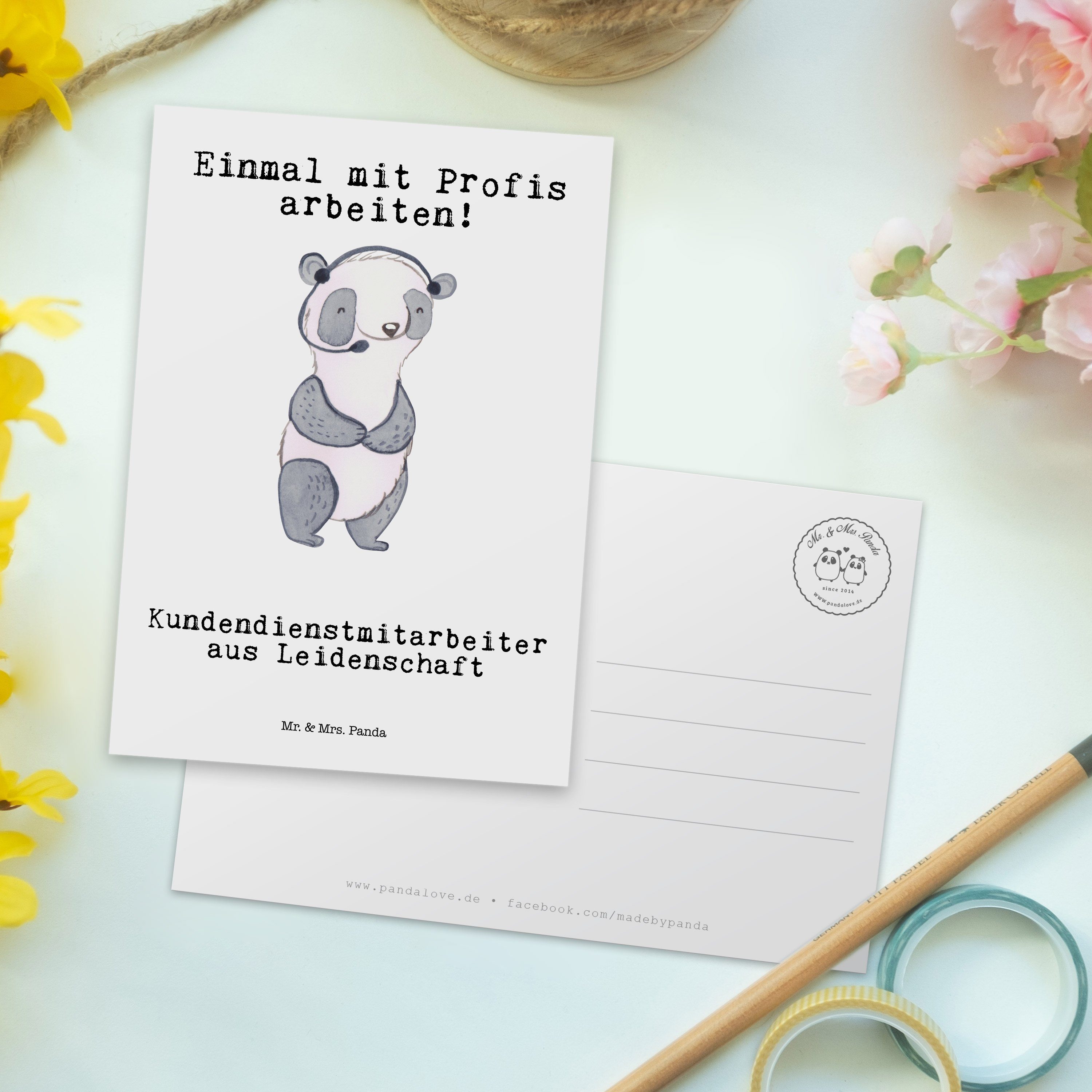 Mr. & Mrs. Panda Postkarte Leidenschaft Geschenk, - Kundendienstmitarbeiter - Dankeskar Weiß aus