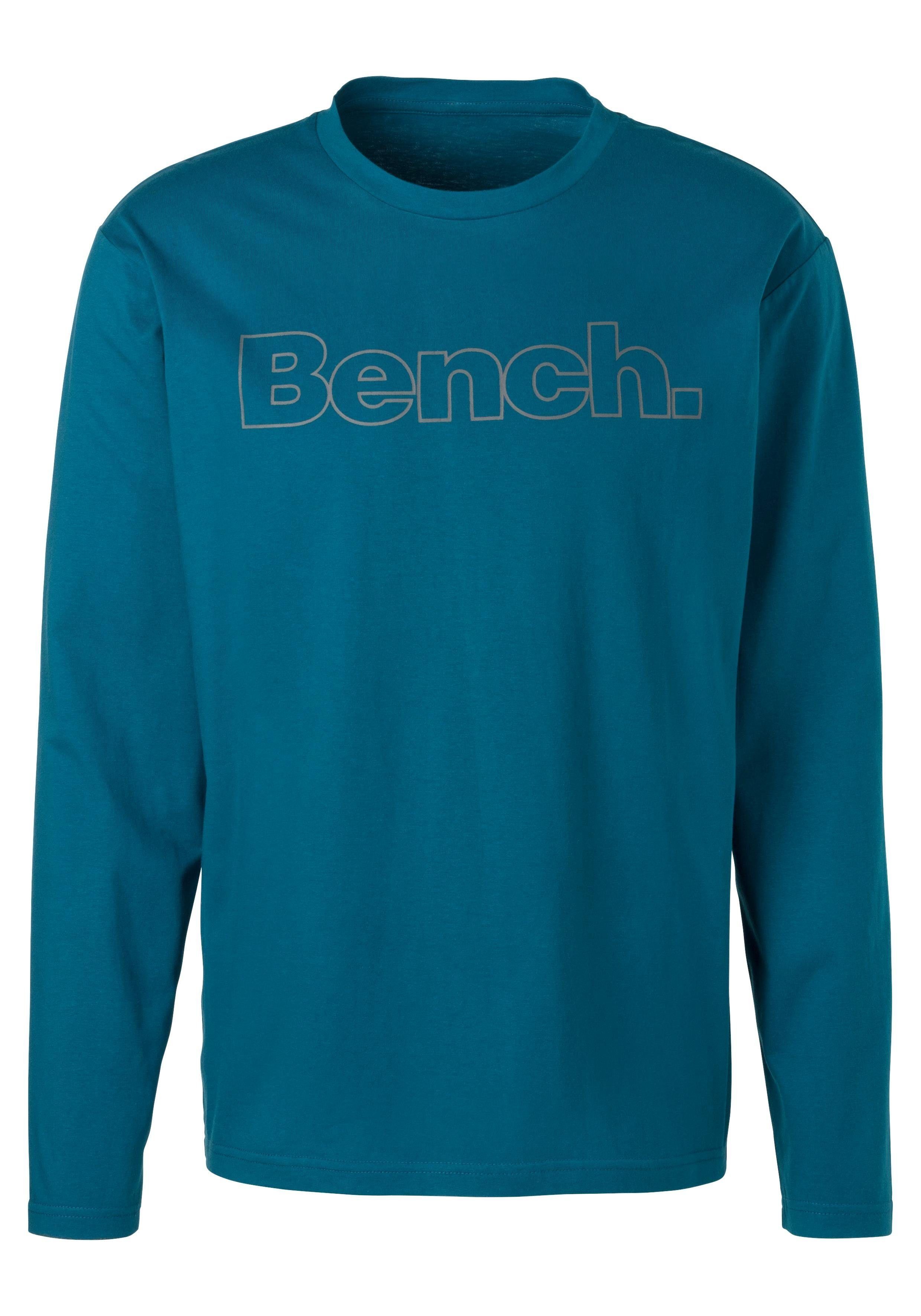 vorn Bench. Print (2-tlg) mit Loungewear Bench. petrol, Langarmshirt schwarz