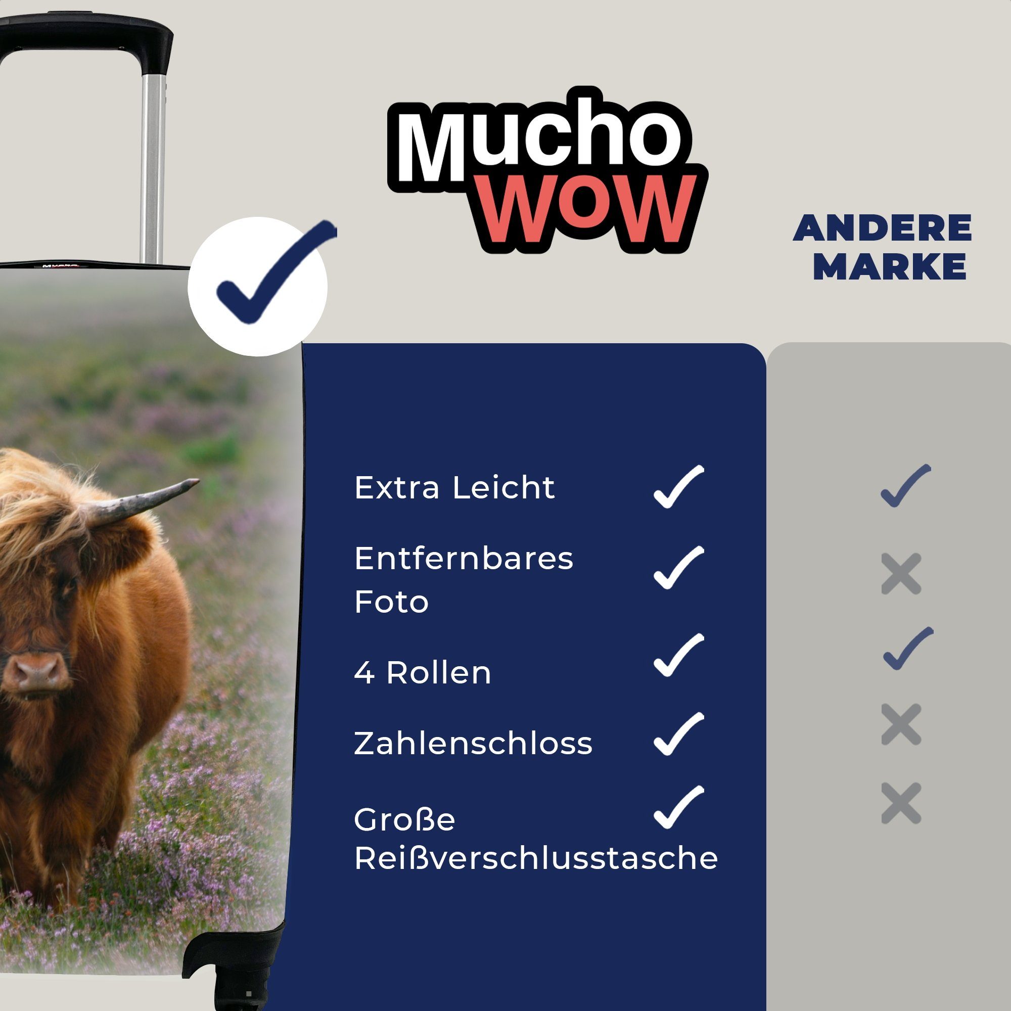 - mit Ferien, für rollen, 4 Heidelandschaft Handgepäckkoffer Tiere, Schottische - Hochlandbewohner Trolley, Handgepäck Rollen, MuchoWow Reisekoffer Reisetasche