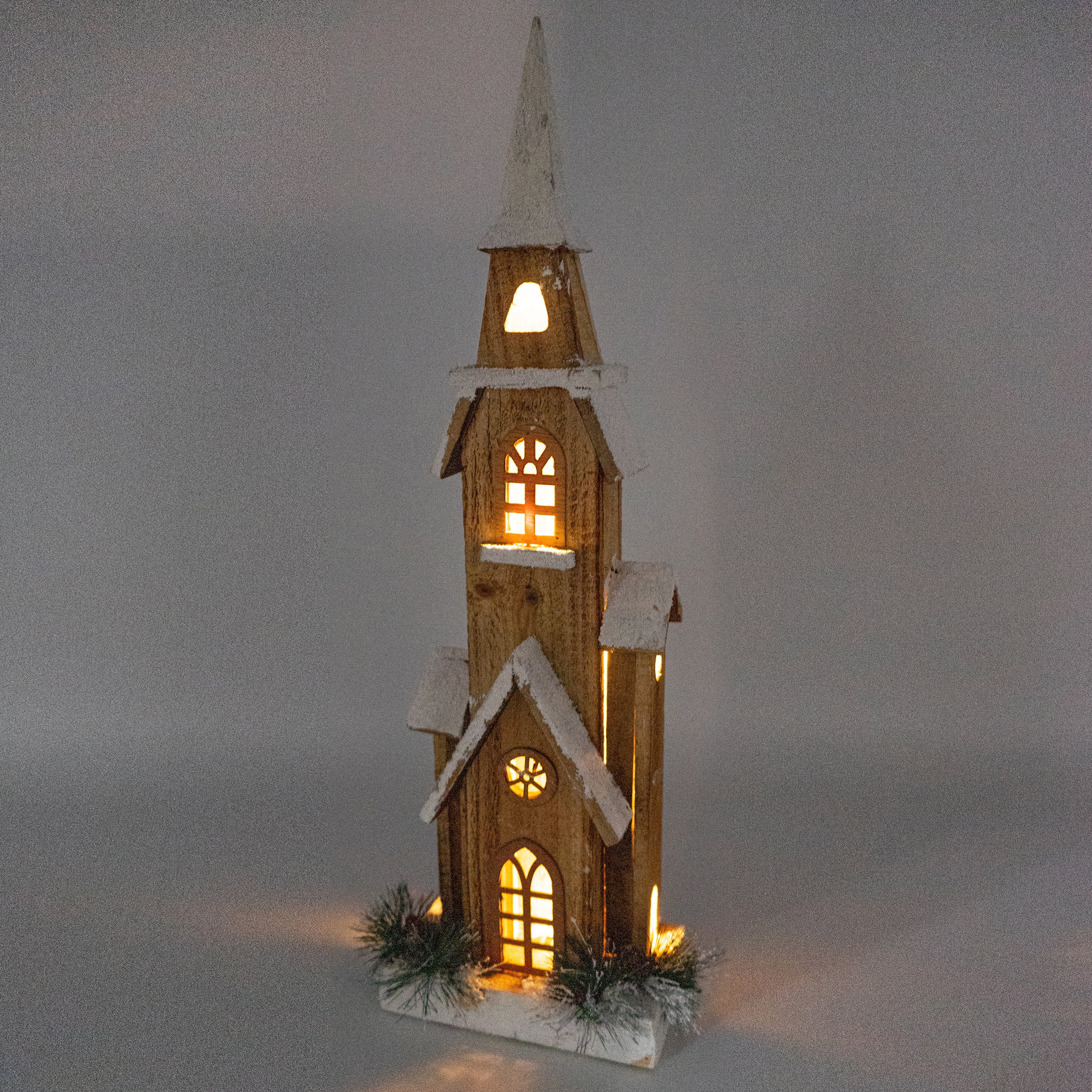 NOOR LIVING Weihnachtsdeko, beleuchtete aus Höhe Kirche cm Weihnachtshaus Naturholz, 63