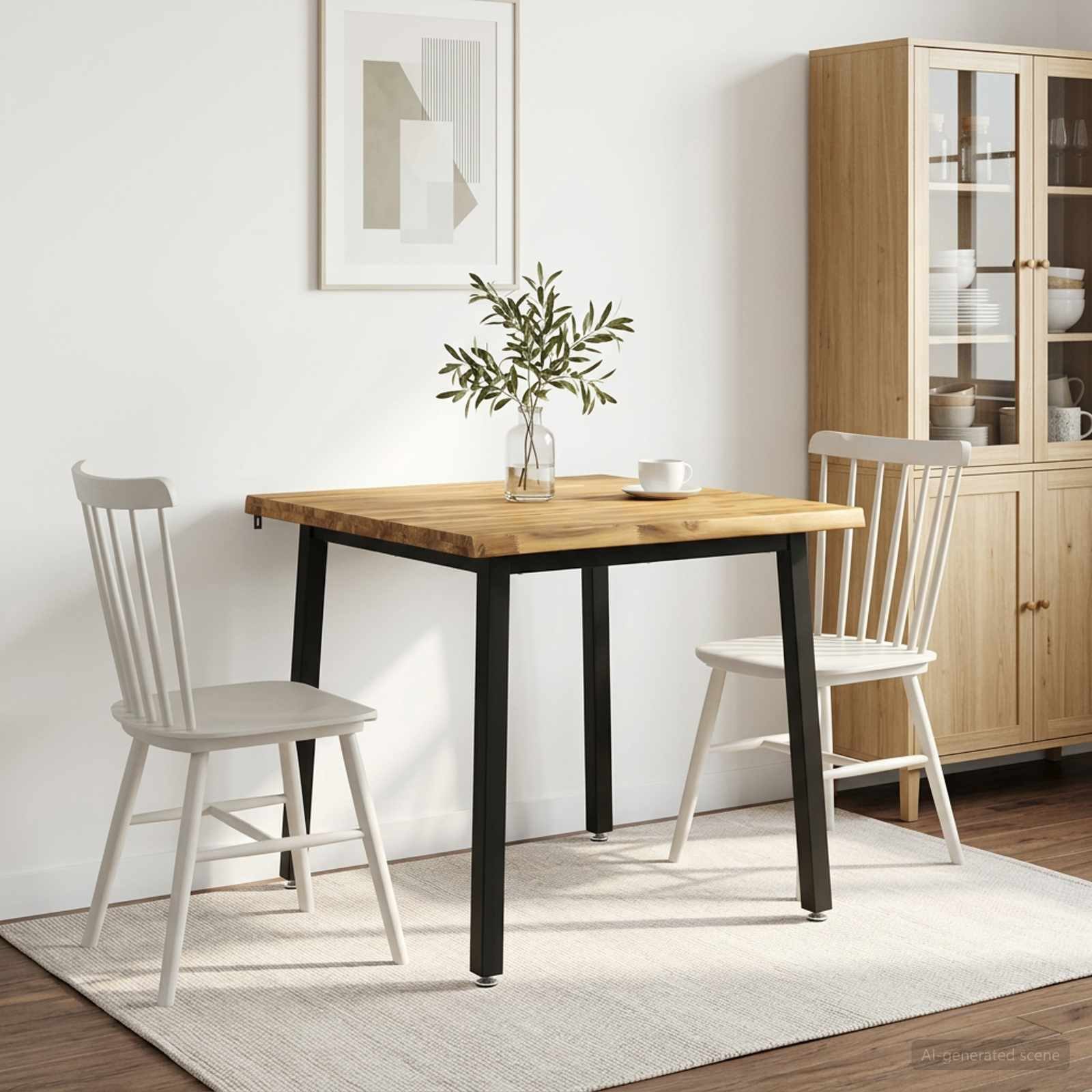 furnicato Esstisch Echtholz 60 x 55 x 75 cm Weiß-Schwarz (1-St), Verstellbare Füße für deinen Wohntisch mit Anti-Rutsch-Zubehör