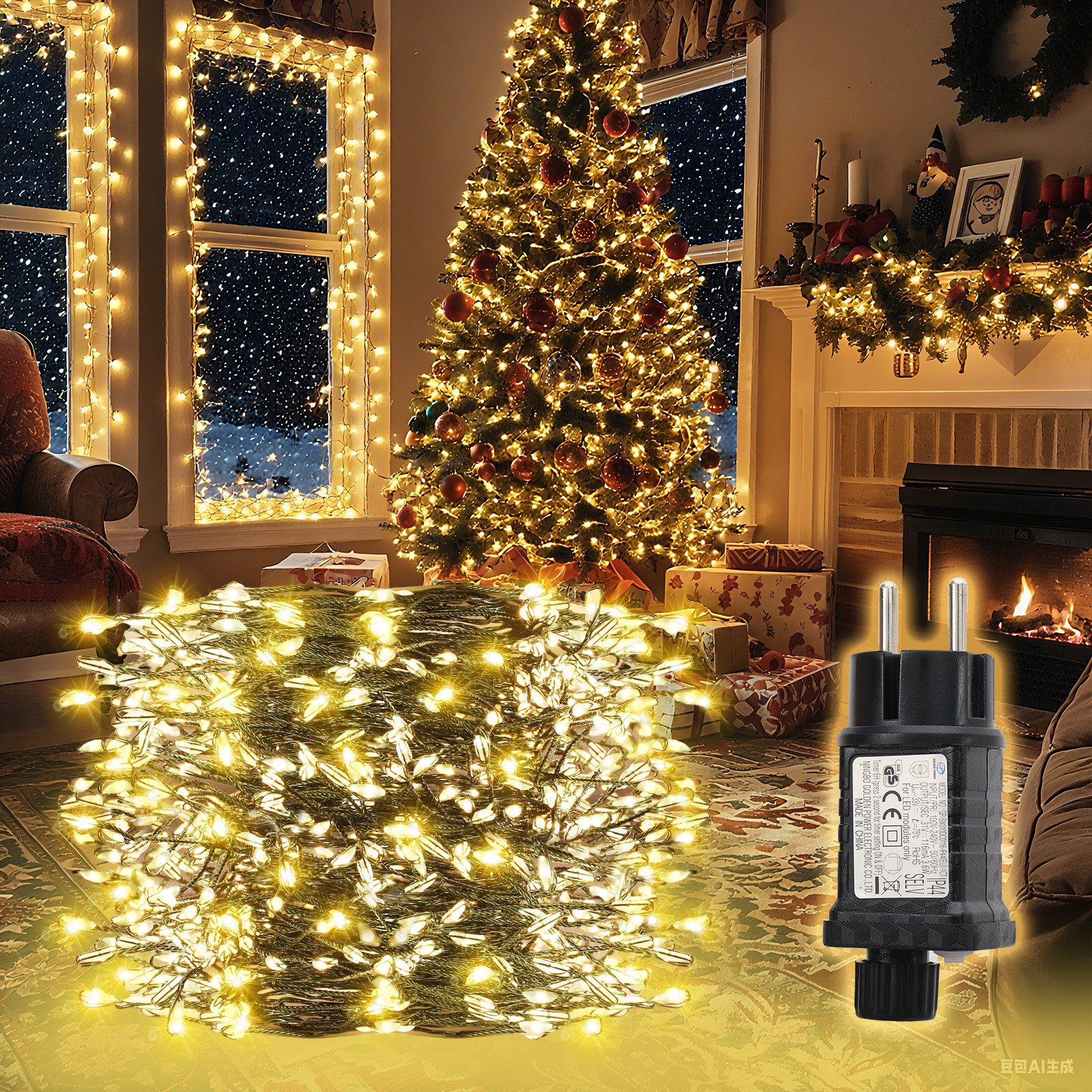Salcar LED-Lichterkette LED-Lichterkette Aussen Cluster Weihnachtslichterkette Warmweiß, 5M-200 LEDs, 8 Modi, Timer & Memory für Weihnachtsdeko Innen & Außen