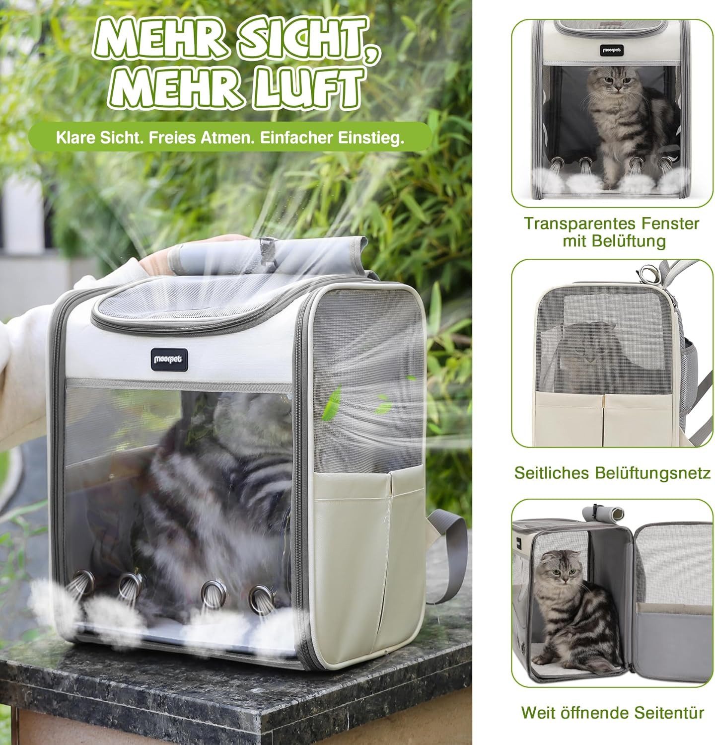 BlingBin Tiertransporttasche Katzenrucksack Katzentragerrucksack mit atmungsaktivem Netz bis 7,5 kg, Katzen-Rucksack für kleine Hunde, Kätzchen, Katzen, Tragetasche