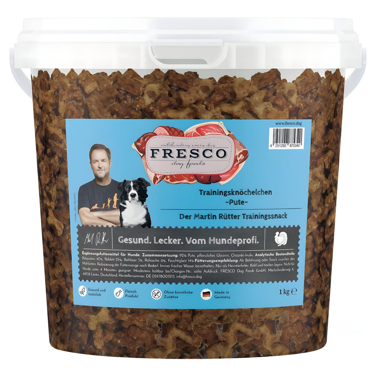 Fresco Dog Martin Rütter Trainingsknöchelchen Pute 1 kg Eimer, Snack für: Hund