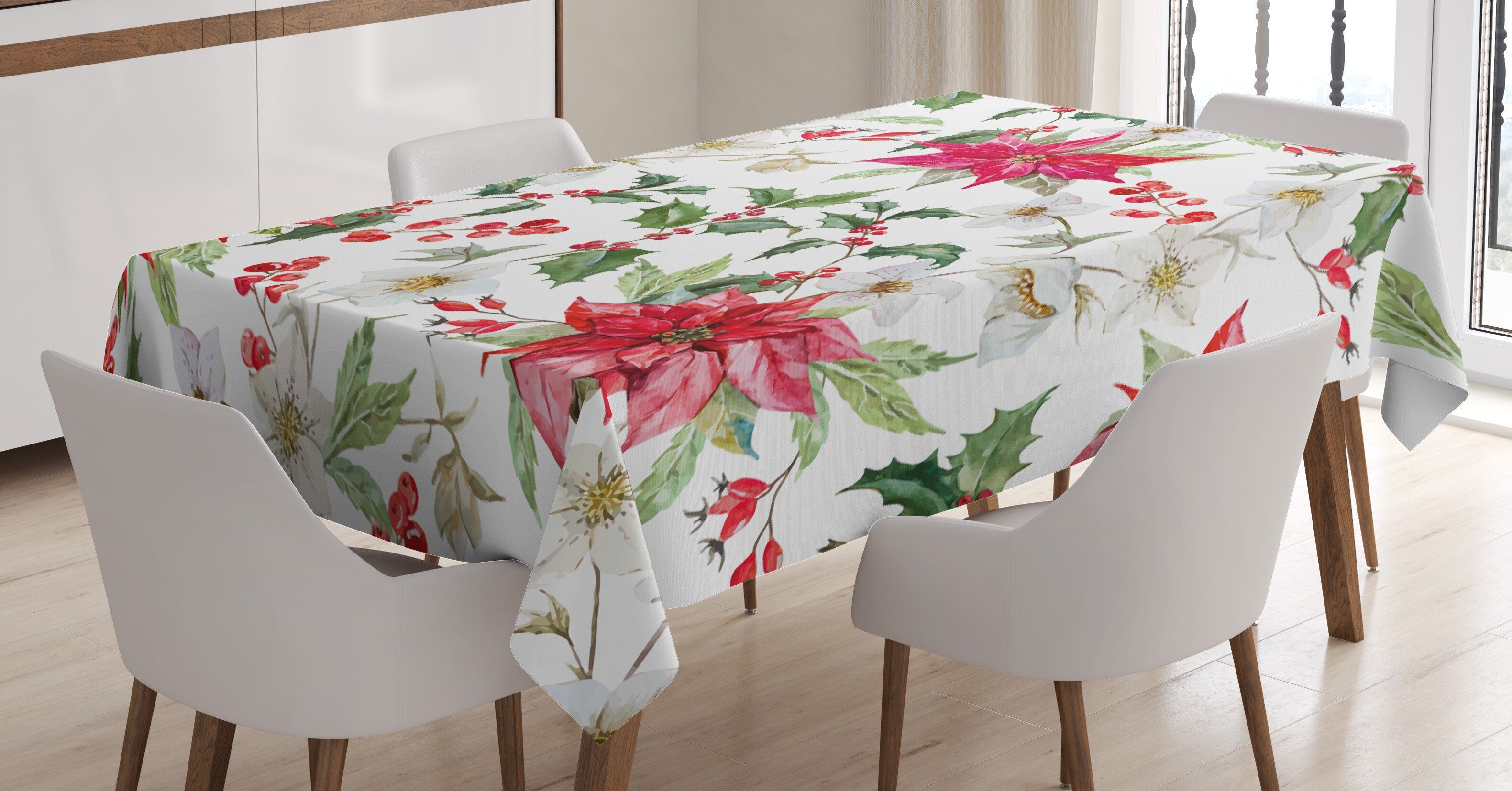 Abakuhaus Tischdecke Farbfest Waschbar Für den Außen Bereich geeignet Klare Farben, Blumen Weihnachten Blumen Knospen