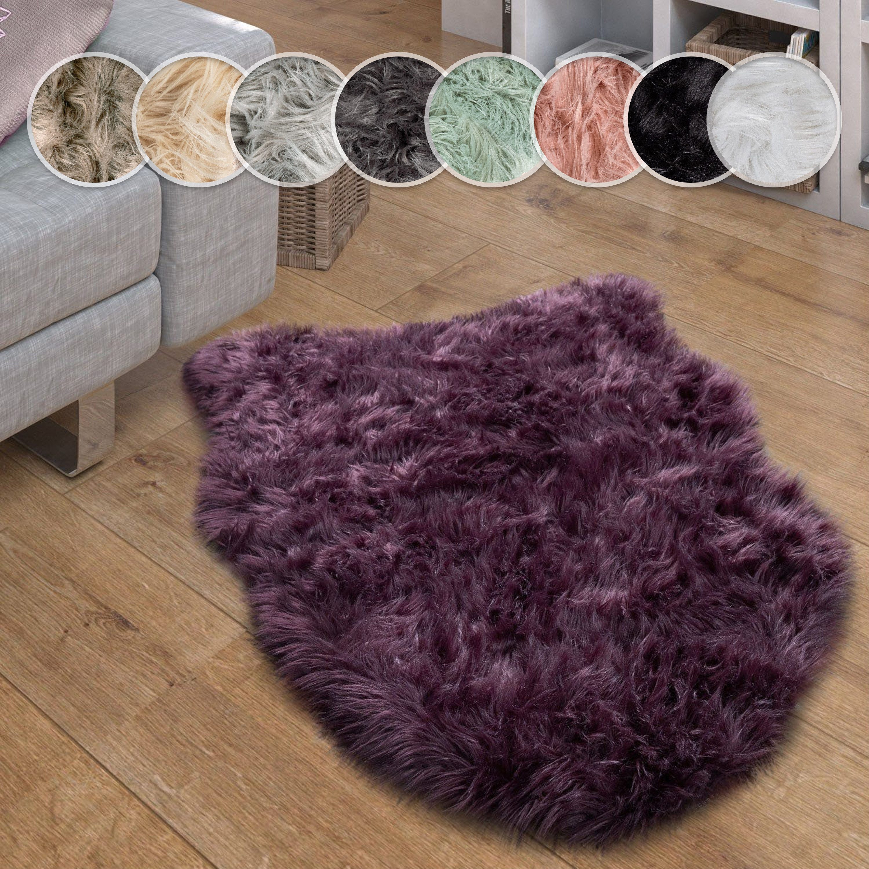 Paco Home Fellteppich Playa 960, fellförmig, Höhe: 64 mm, Kunstfell, Flokati-Optik, Hochflor, weich und flauschig, Uni-Farben