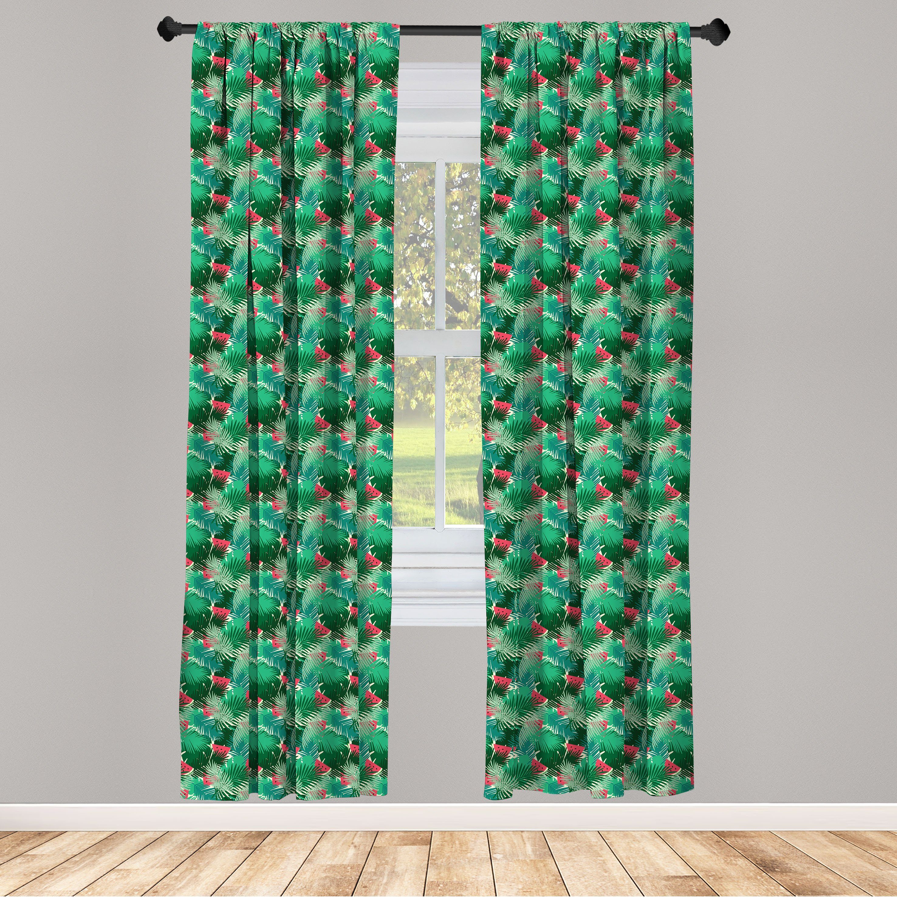 Gardine Vorhang für Wohnzimmer Schlafzimmer Dekor, Abakuhaus, Microfaser, Tropisch Saftige Wassermelone-Scheiben