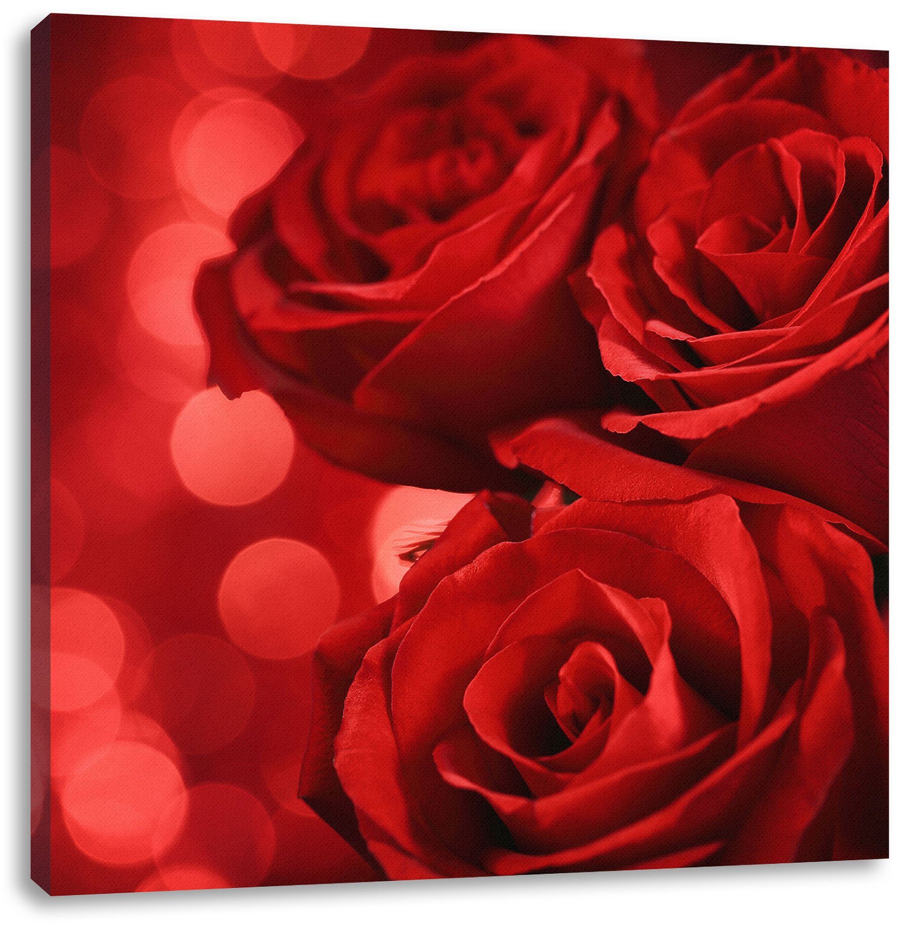Pixxprint Leinwandbild Drei rote Rosen, St), (1 Zackenaufhänger bespannt, Rosen fertig Leinwandbild inkl. Drei rote