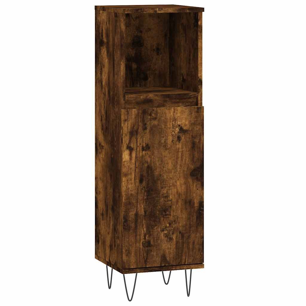 furnicato Badkommode Badezimmerschrank 30x30x100 cm in Räuchereiche mit Eisenfüßen (1 St), Feuchtigkeitsbeständiges Badregal mit Stauraum und Wandhalterung