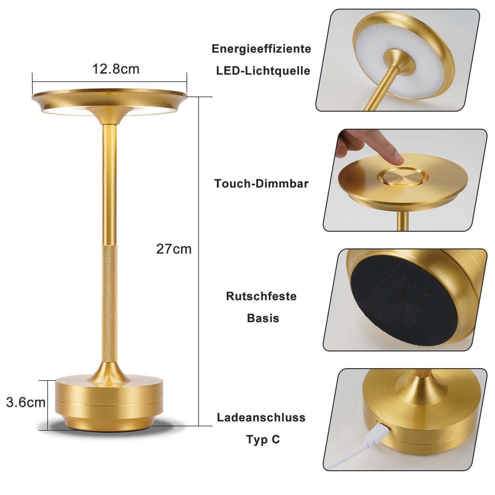 ZMH LED Tischleuchte Kabellos Nachttischlampe Touch günstig online kaufen
