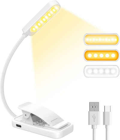 JOEAIS LED Leselampe Leselampe Buch Klemme Buchlampe Leselicht Reading Light Lamp USB C, LED Leselampe Bett mit 3 Farbtemperatur für Arbeiten Zuhause, E-Reader