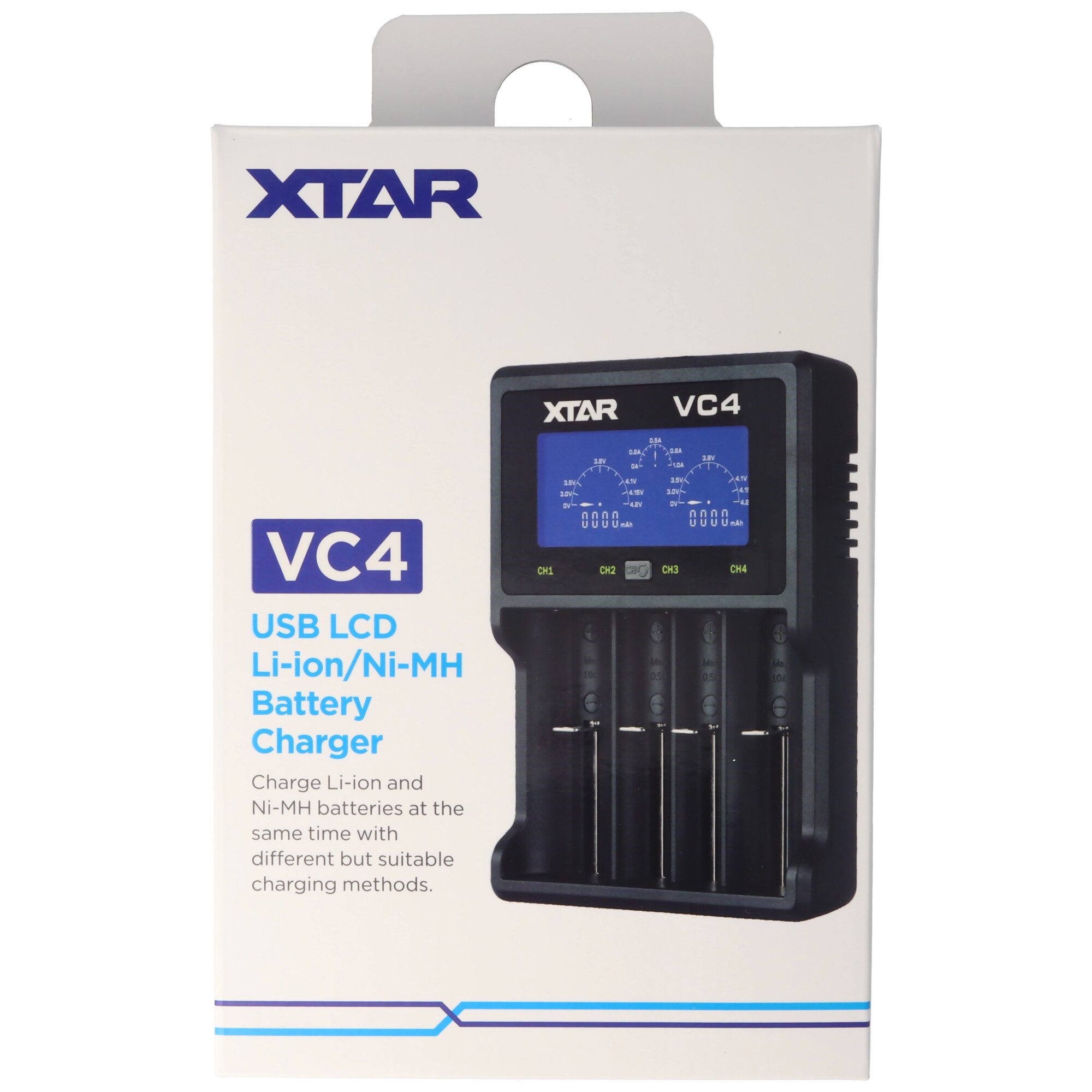 XTAR VC4 4-Kanal Li-Ion und NiMH LCD Schnellladegerät mit Einzelkanalsteru Rundzellen-Lader