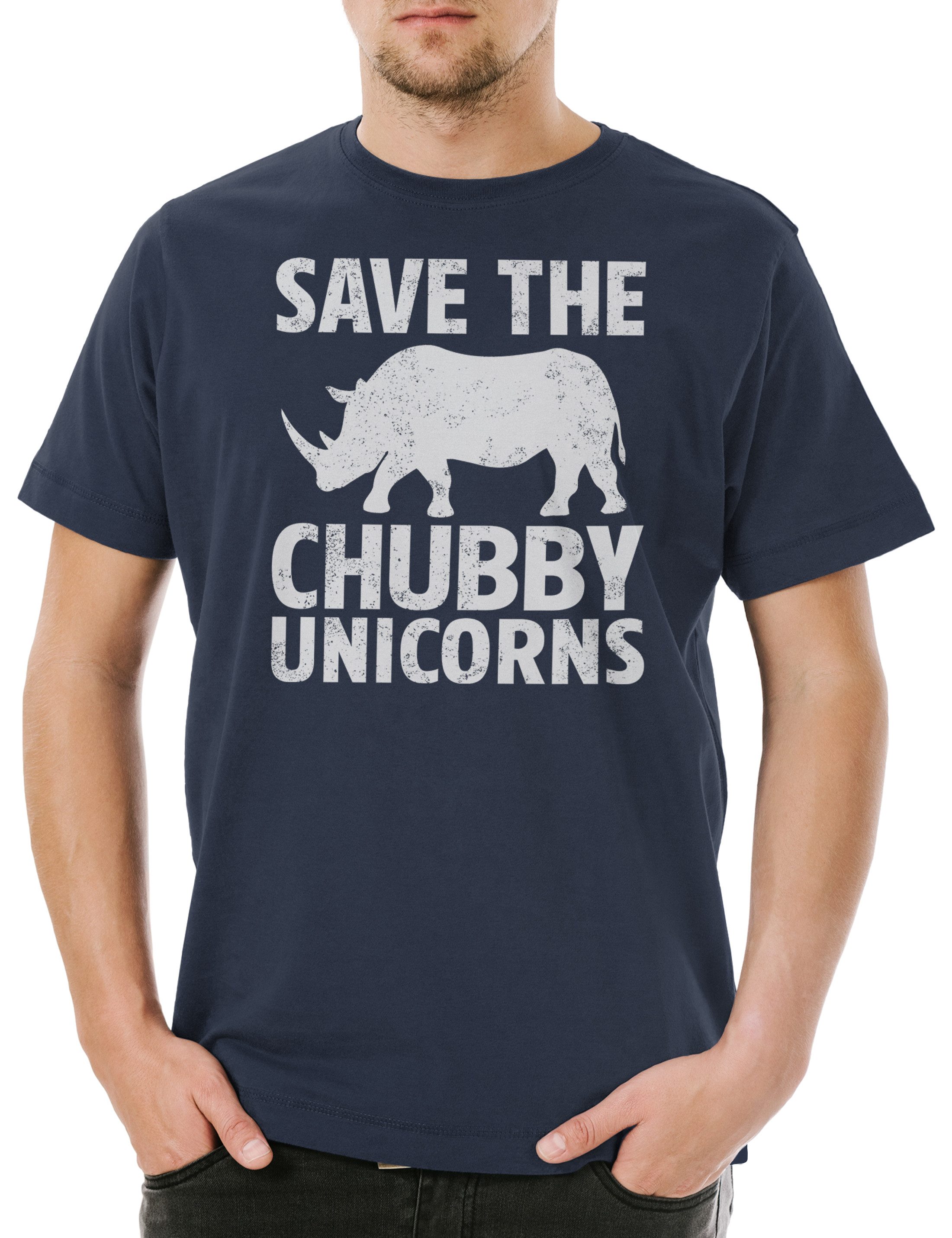 Print-Shirt Save The Chubby Unicorns Herren T-Shirt Nashorn Einhorn Rhino Rainbow