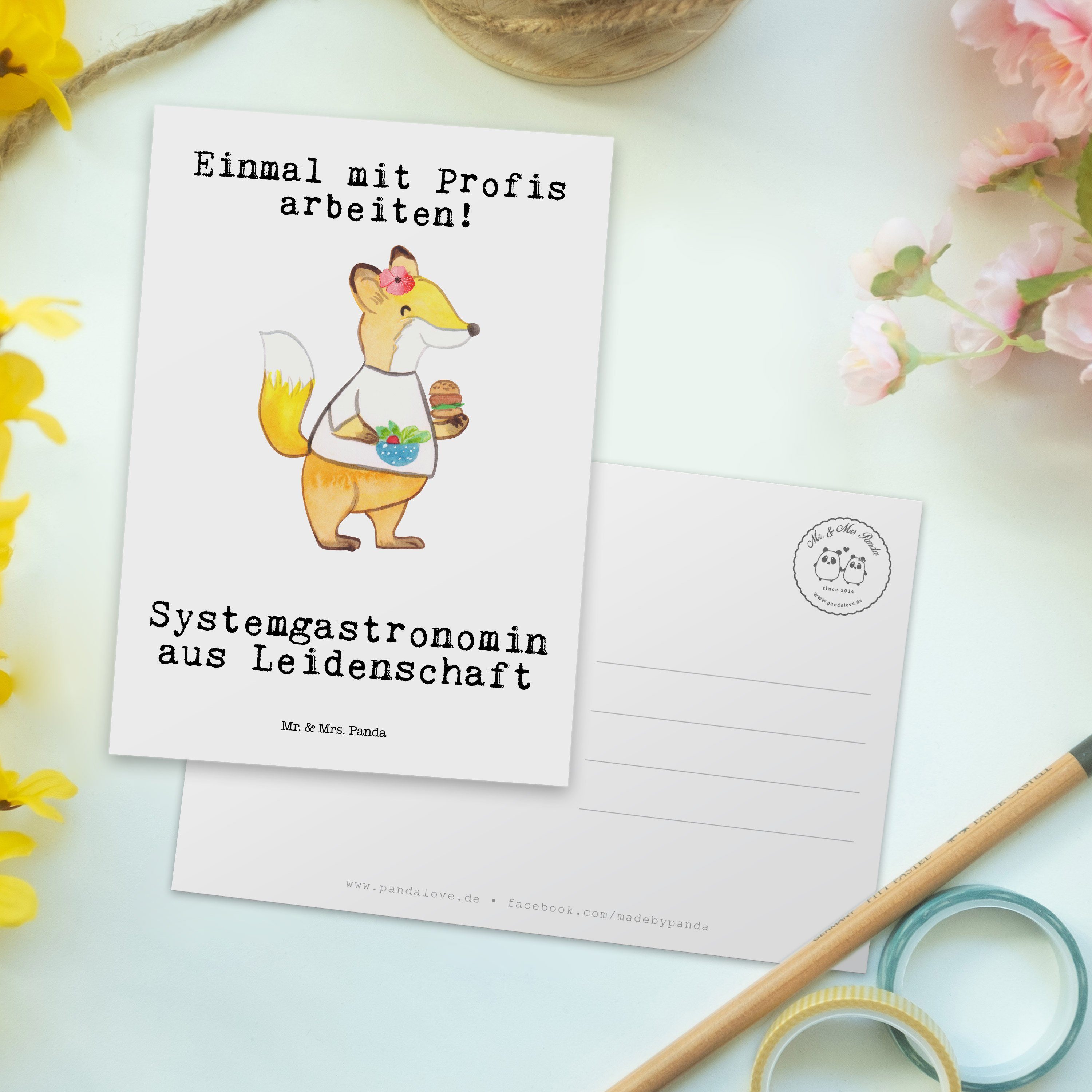 Postkarte Geschenk, Systemgastronomin Mr. Mrs. & aus Weiß - Einladung, Leidenschaft Kart Panda -