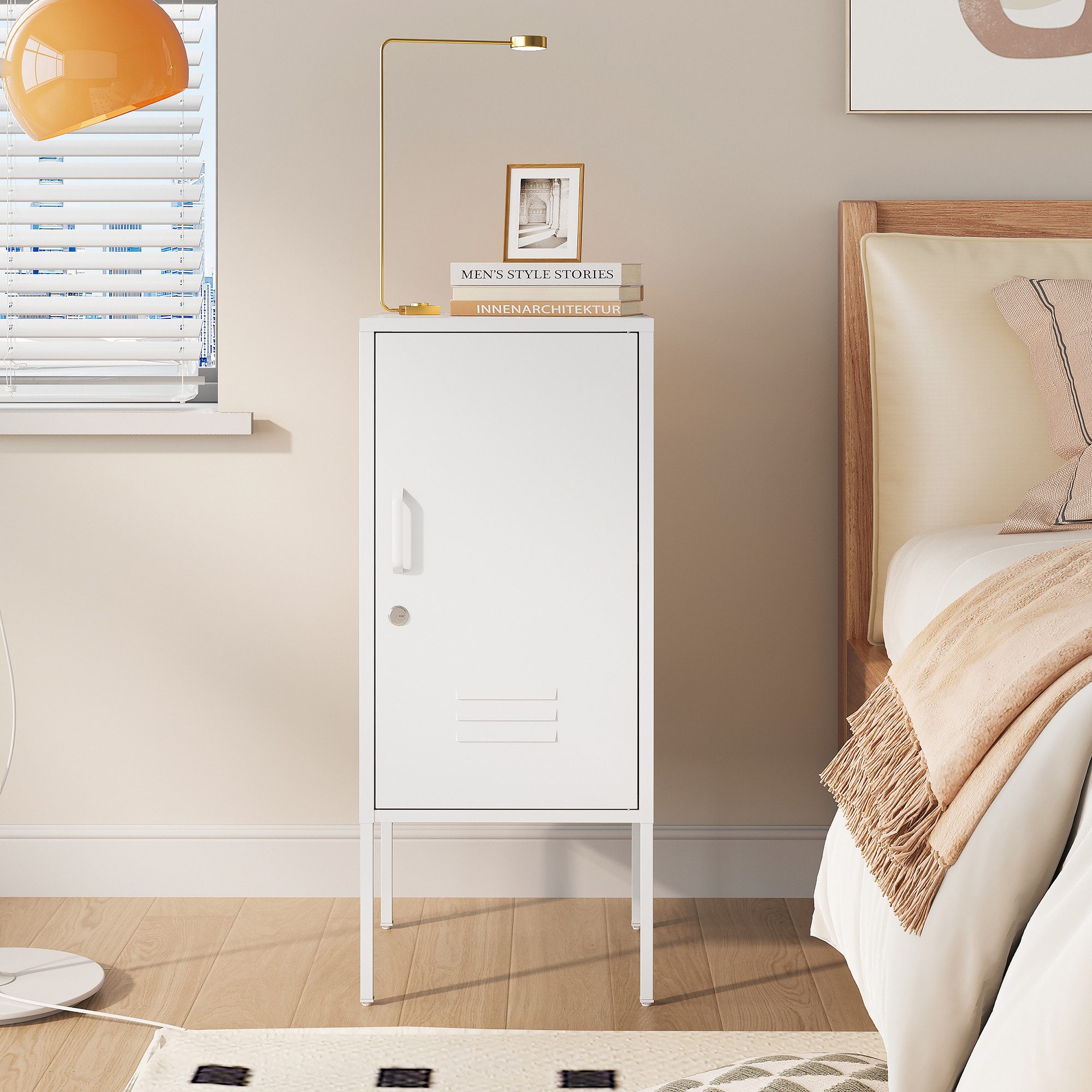en.casa Nachtschrank »Hausjärvi« Türgriff links 82 x 35 x 35 cm Stahl Weiß