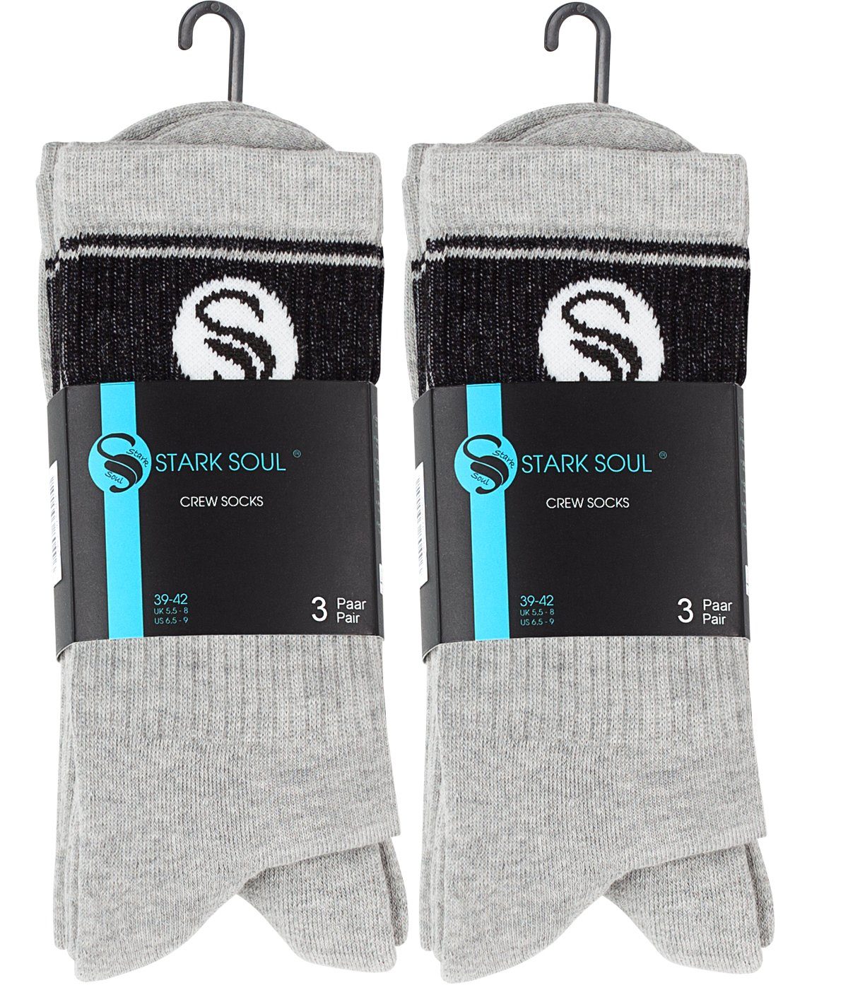 Stark Soul® Sportsocken Crew Socken im RETRO-Design (6 Paar) mit gepolsterter Sohle 6er-Pack, extra breiter Rippbund, Größenanagabe, flache Zehennaht