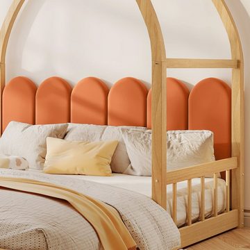 SOFTWEARY Kinderbett Ausziehbett mit Lattenrost und ausziehbarer Liegefläche (140x100cm/140x200cm), Kiefer