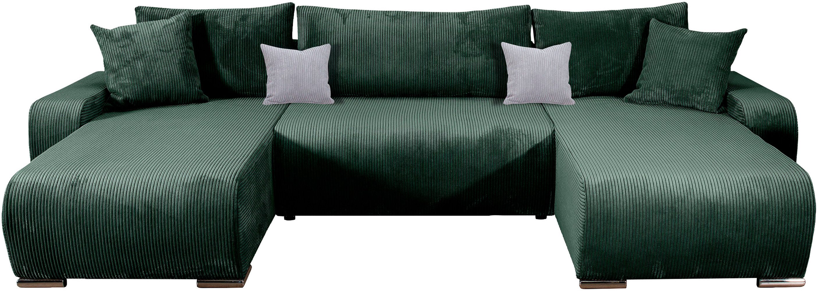 COLLECTION AB Wohnlandschaft Paola U-Form, mit Schlaffunktion, Stauraum, Zierkissen und Bonnellfederkern, Cord
