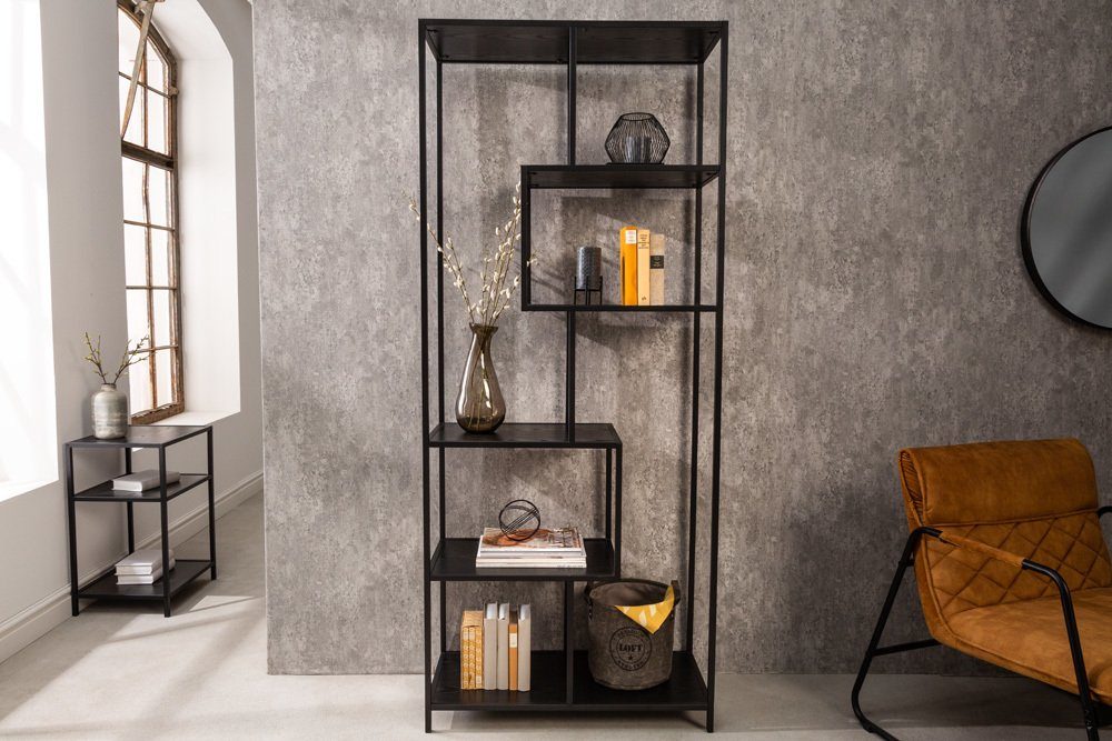 riess-ambiente Standregal SLIM LINE 185cm schwarz, Einzelartikel 1-tlg., Wohnzimmer · Esche-Design · Metall · mit Ablage · Industrial