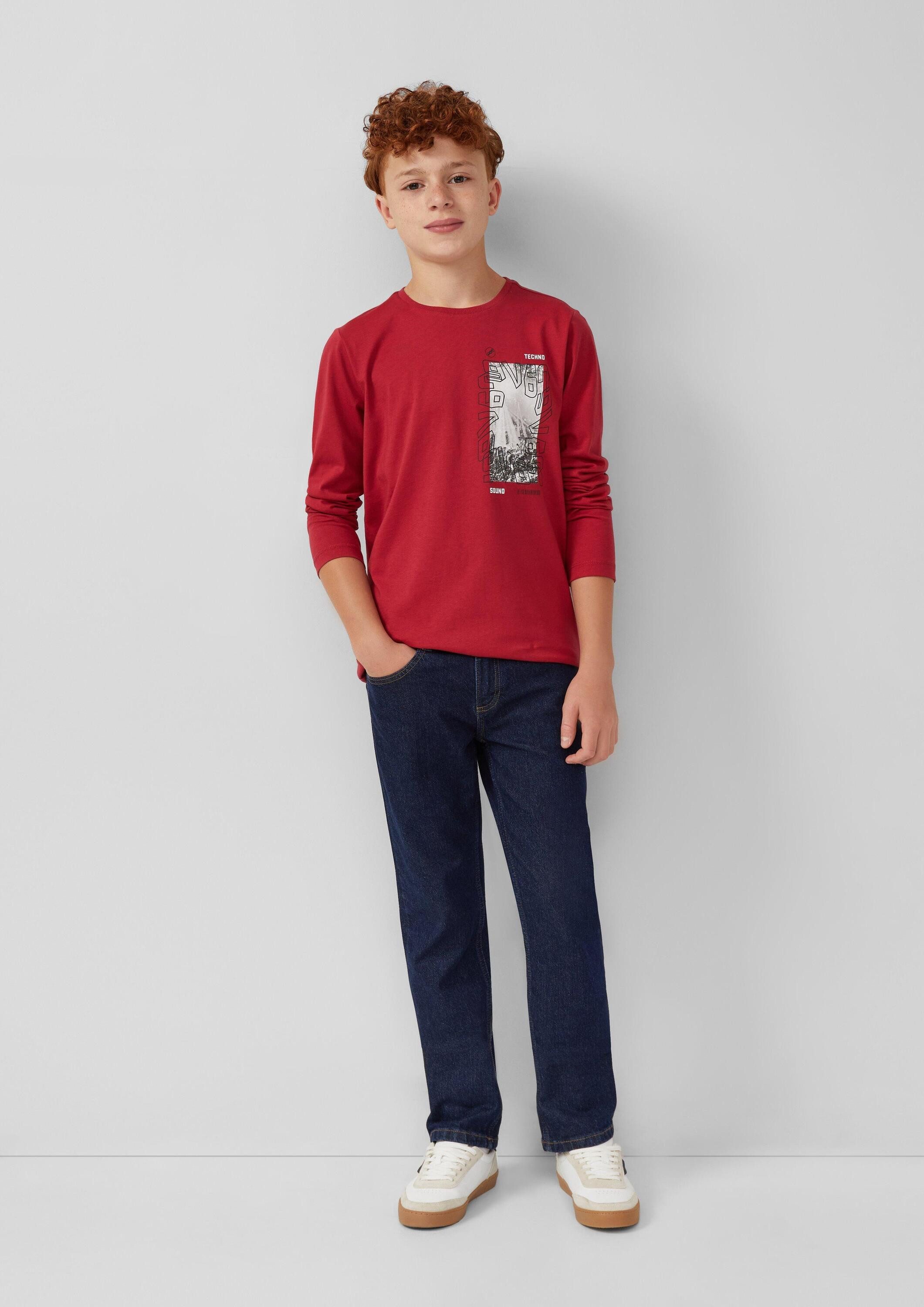 s.Oliver Langarmshirt T-Shirt Longsleeve aus Baumwolle mit Frontprint und Rippkragen