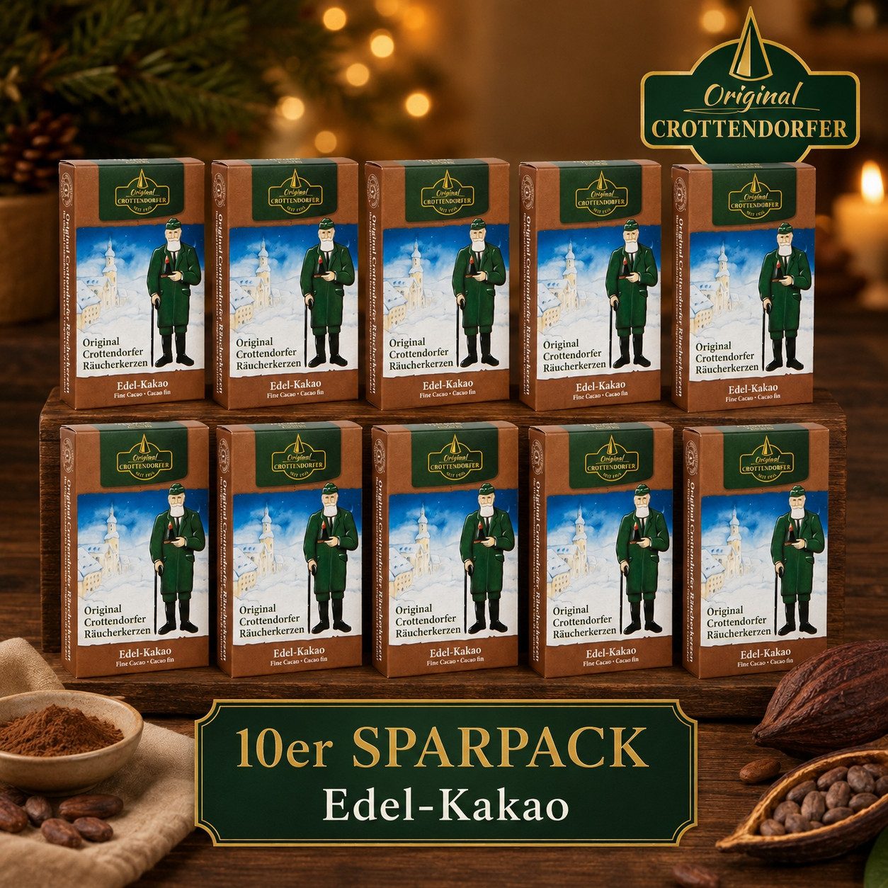 Crottendorfer Räucherkegel Crottendorfer Räucherkerzen 10er-Pack Edel-Kakao (Packung, 10-St., Vorteilspack), 100% Made in Germany