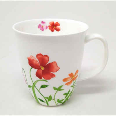 TeaLogic Tasse Blumen, Porzellan, Weiß H:10cm D:9cm Porzellan