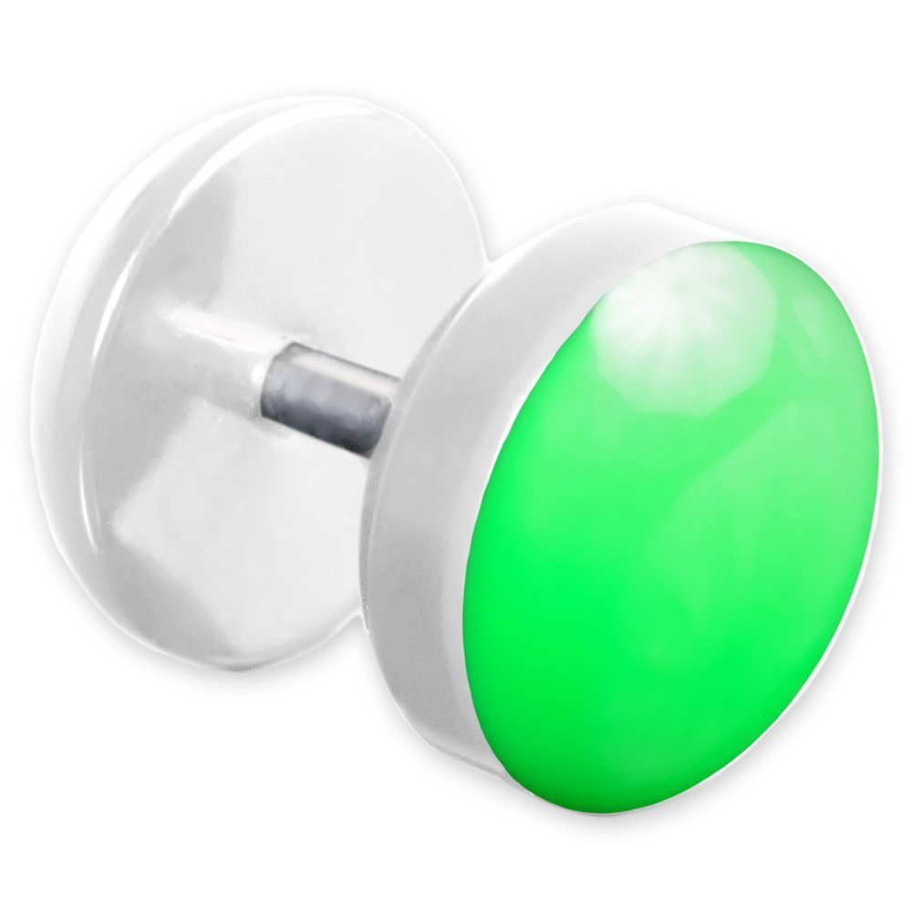 viva-adorno Fake-Ear-Plug 1 Stück Ohrstecker Edelstahl Acryl weiß mit farbig emaillierter Front Neon Grün