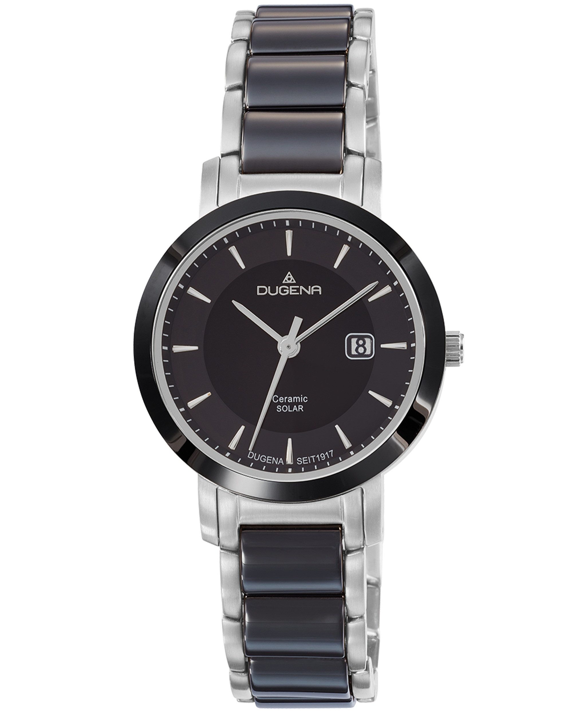 Dugena Keramikuhr Dugena Damen-Uhr Solar Schwarz Analog Quarz Keramik-Armband 4461007