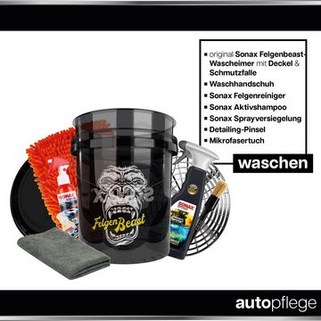 detailmate Reinigungs-Set Sonax Felgenreiniger Set Auto Wascheimer Schwarz mit Zubehör, Auto Wascheimer Set - mit Felgenreiniger, Versiegelung, Detailer