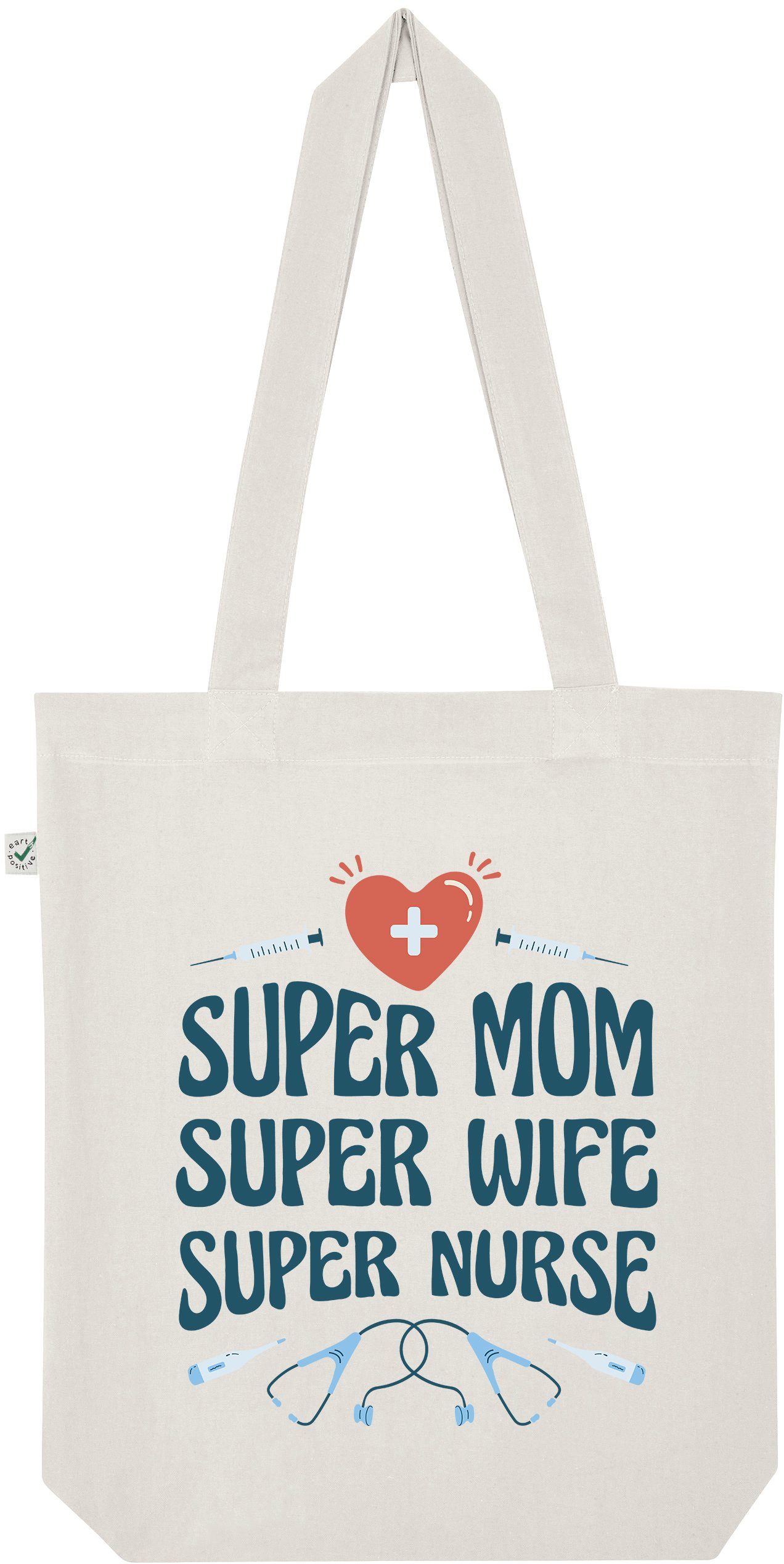Tragetasche "Super Mom, Super Wife, Super Nurse" Jutebeutel Tasche Lange Henkel