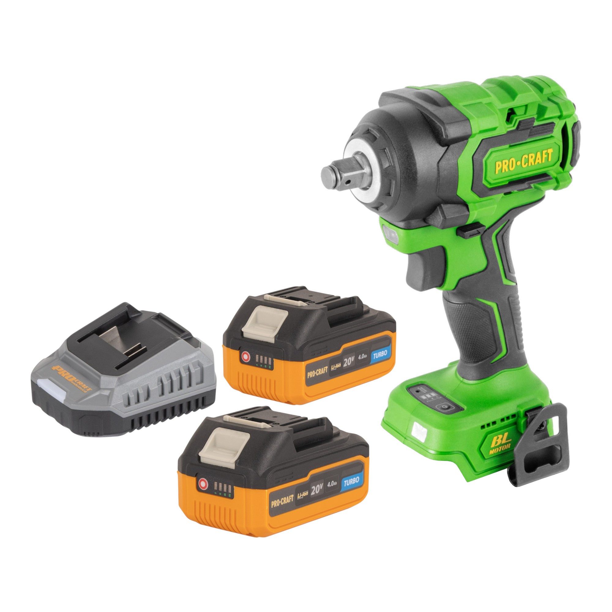 PRO CRAFT Akku-Schlagschrauber PWA18bb 20 V 550 Nm 1/2" Brushless + 2x Akku 4,0 Ah + Ladegerät