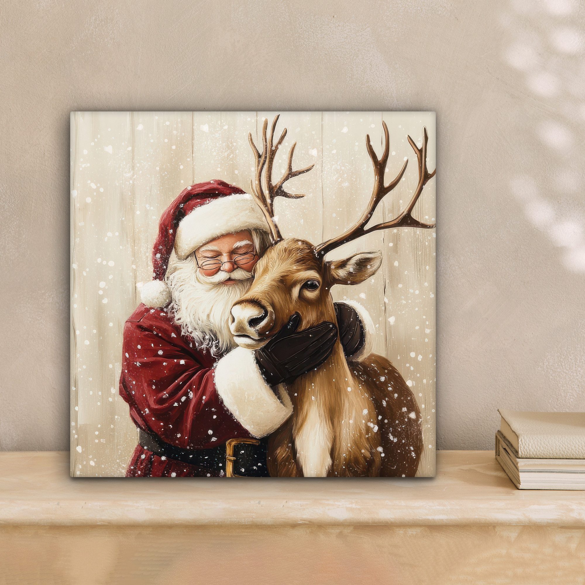 OneMillionCanvasses® Leinwandbild Weihnachtsmann - Rentier - Schnee - Bunt, günstig online kaufen