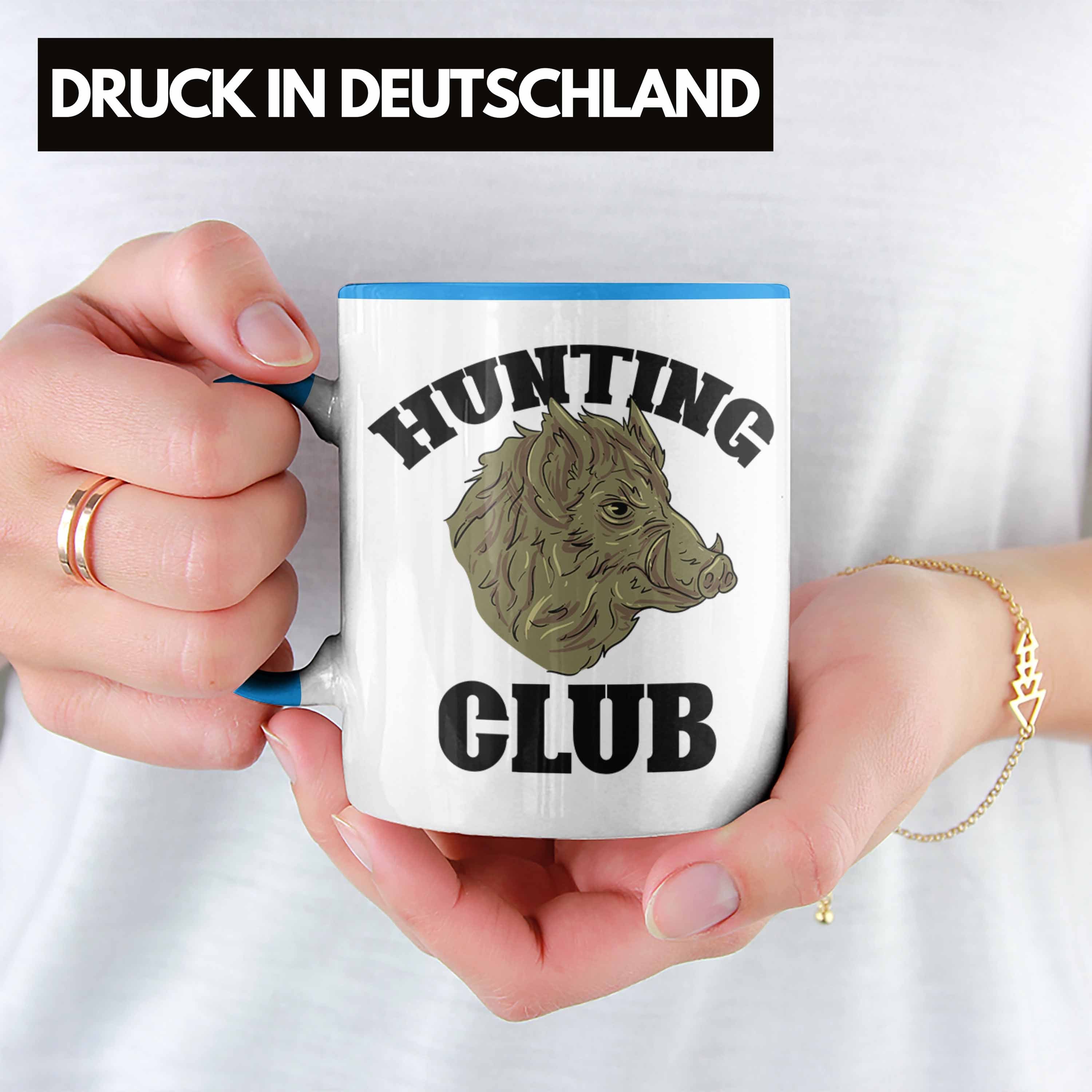 Wildschwein Jag Geschenk Geschenkidee Spruch Trendation Blau Jäger Club Tasse Hunting Tasse