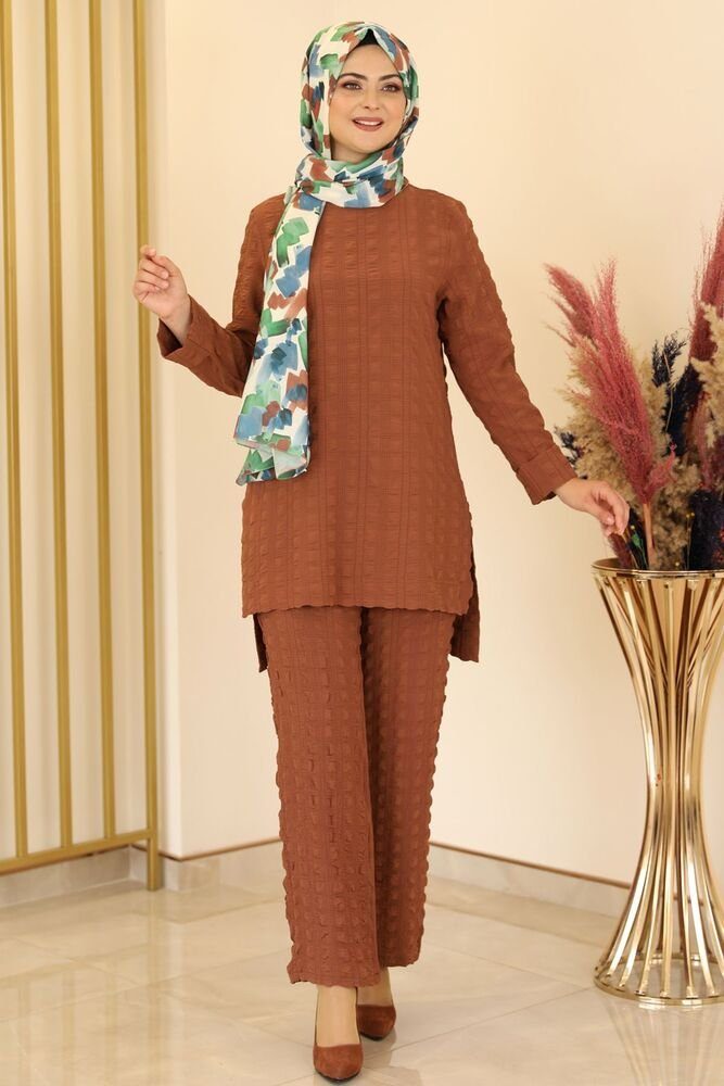 fashionshowcase Hosenanzug Damen Longtunika-Anzug - Modischer Hijab Zweiteiler