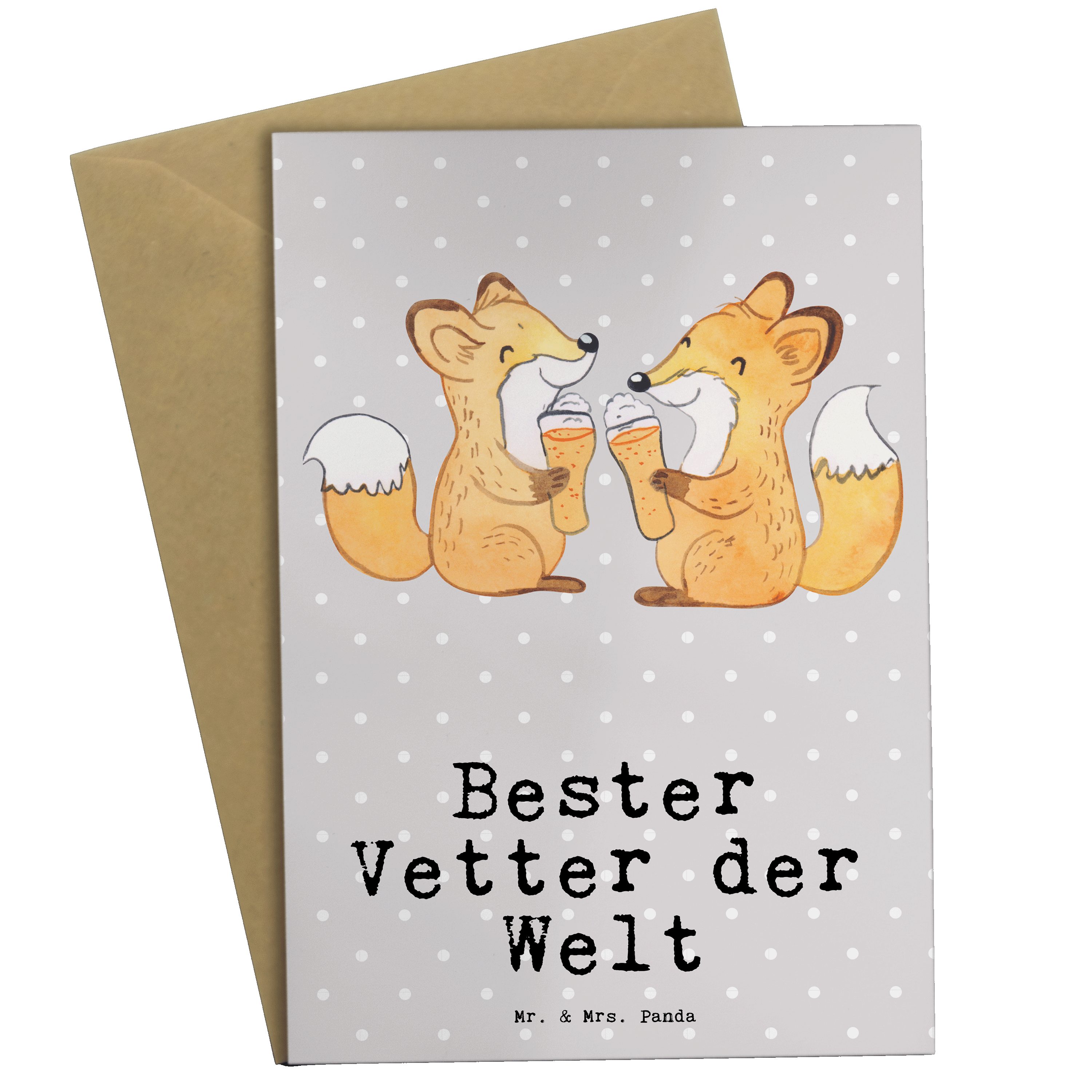 Mr. & Mrs. Panda Grußkarte Fuchs Bester Vetter der Welt - Grau Pastell - Geschenk, Einladungskar