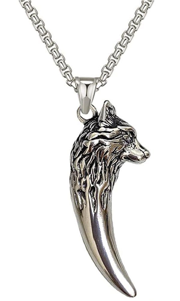 Haiaveng Anhänger Set Halskette Keltisch Wolfskopf Edelstahl Vintage Anhänger, Geschenk Anhänger Wolf Viking