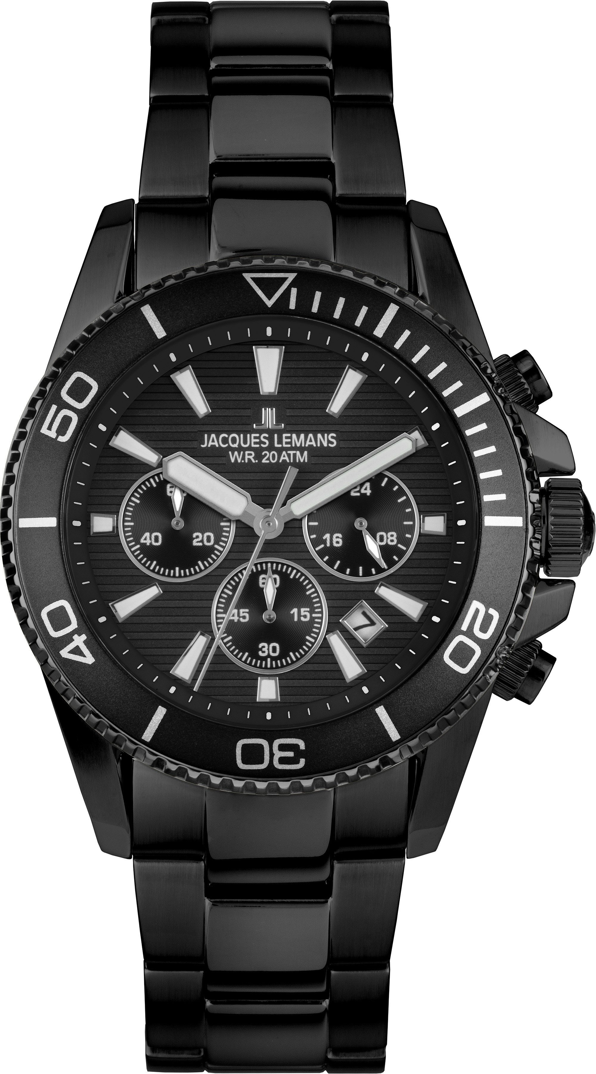 Jacques Lemans Chronograph Liverpool Diver 1-2206N, Quarzuhr, Armbanduhr, Herrenuhr, Edelstahlarmband, analog, Tag