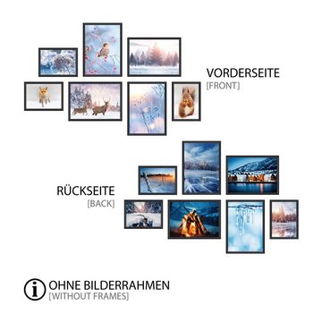 WallSpirit Poster Poster Set "Winter" – 7 Motive beidseitig bedruckt – OHNE Rahmen, (7er Set)