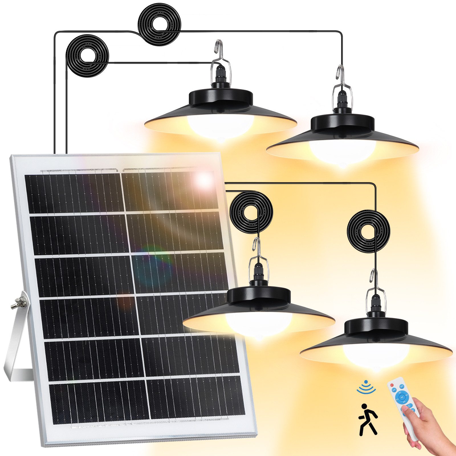 MUPOO LED Solarleuchte Solar Pendelleuchten mit Bewegungssensor Außen,mit 1/2/3/4 Лампы, mit Upgrade 5 Beleuchtungsmodi Fernbedienung, Extra Helligkeit Lange Laufzeit B35xL25/35/45/55cm Solarpanel
