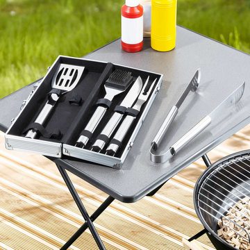 Bubble-Store Grillbesteck-Set Edelstahl Grillbesteck, (Pfannenwender, Messer, Gabel, Zange, Reinigungsbürste), Grill-Set im Aluminium-Koffer