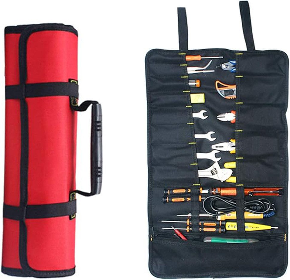 Coonoor Werkzeugtasche Aufrollbare Werkzeugtasche, tragbare Tasche mit 22 Fächern, Rot (Aufrollbares Design, praktisch für Aufbewahrung und Transport)