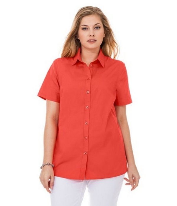 YESET Businesshemd Damen Bluse kurzarm Hemd Shirt Knopfleiste korallrot 407990