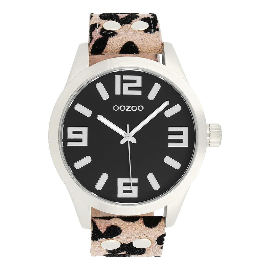 OOZOO Quarzuhr Damenuhr C0901 – Schwarz – Animalprint-Lederband – 46 mm günstig online kaufen