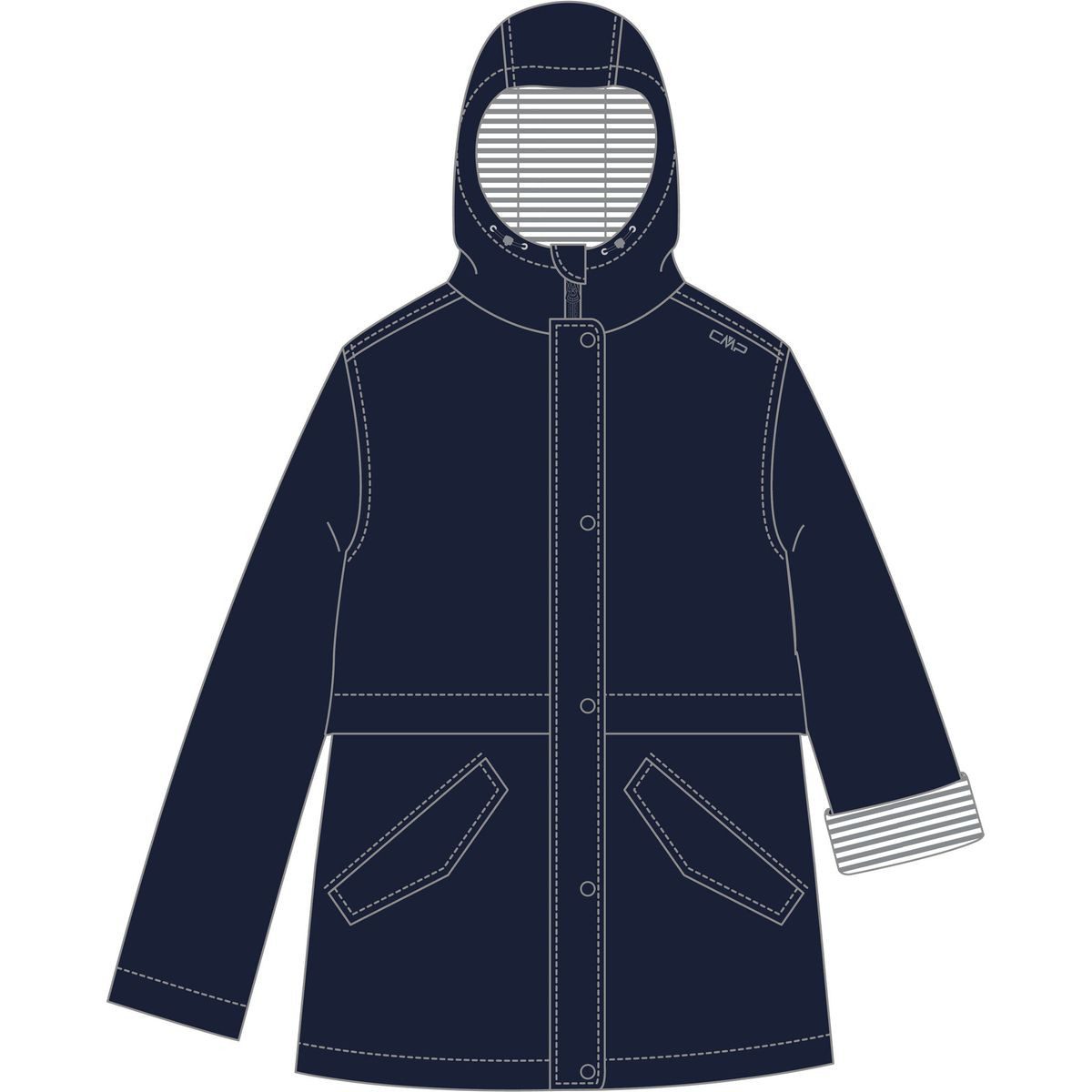 CMP Outdoorjacke Woman Jacket FIX Hood Stilvoller, knielanger Damen-Regenmantel mit verstellbarer Kapuze und