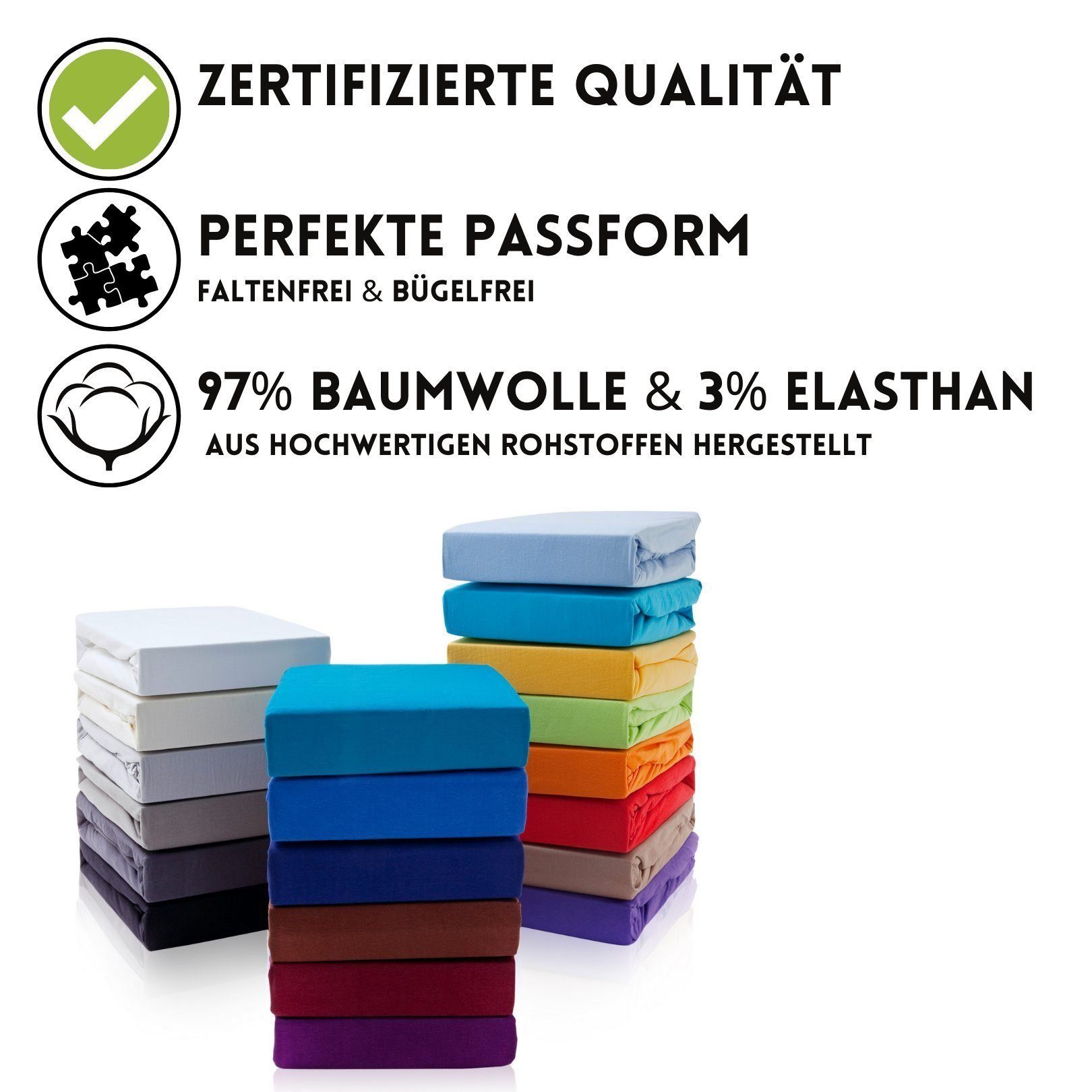 Hometex Premium Textiles Spannbettlaken Premium Boxspringbett Spannbetttuch ideal für Wasserbett und Matratzen, Jersey, Gummizug: Rundumgummizug, Spannbettlaken Premium Qualität 190 g/m², Gekämmte Baumwolle