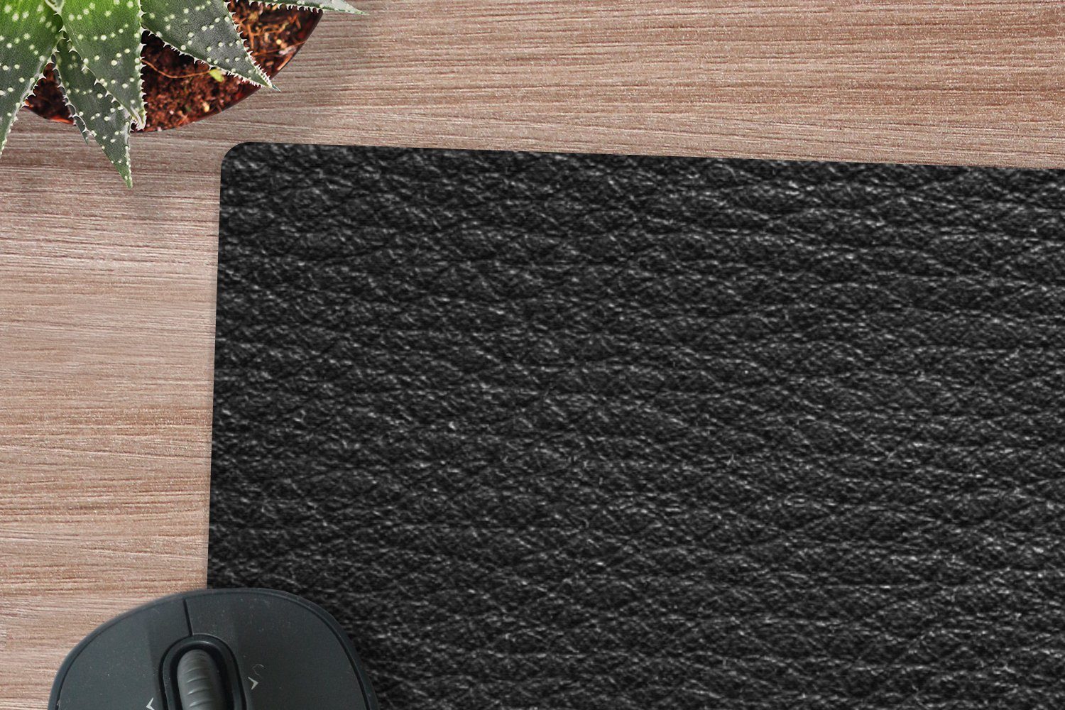 MuchoWow Mauspad Leder - Lederoptik - Schwarz - Grau - Druck (1-St), Mauspad XXL, Schreibtischunterlage groß, Gaming Setup, 90x60 cm