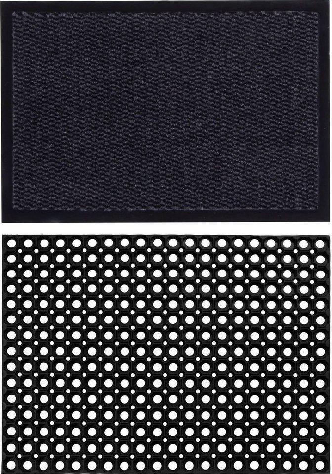 Fußmatte Easy + Gummi Ringmatte, 2er Set, Andiamo, rechteckig, Höhe: 5 mm,  Schmutzfangmatte, In- und Outdoor geeignet