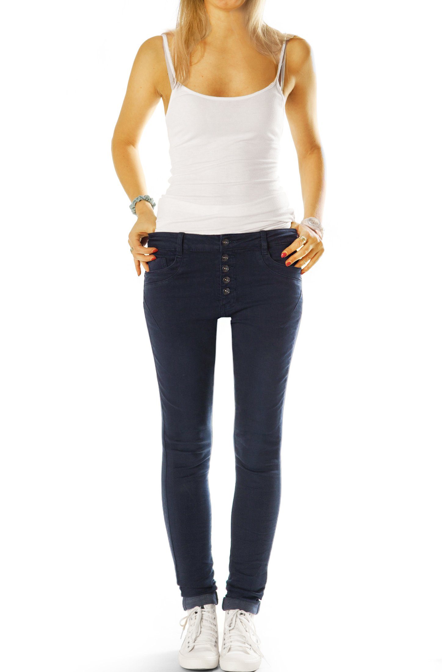 langer be styled waist - eng, blau hüftig Röhrenjeans Damen - skinny, Knopfleiste Jeanshose Stretch-Anteil, j41g low Röhrige low mit 5-Pocket-Style, mit waist,